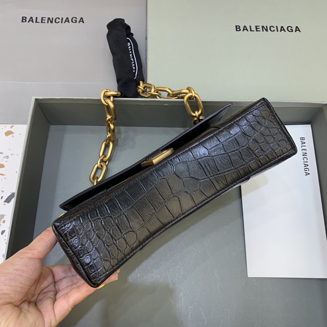 Balenciaga Downtown XS Shoulder Bag Crocodile Embossed Black